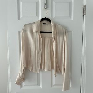 Zara satin cream cropped button down